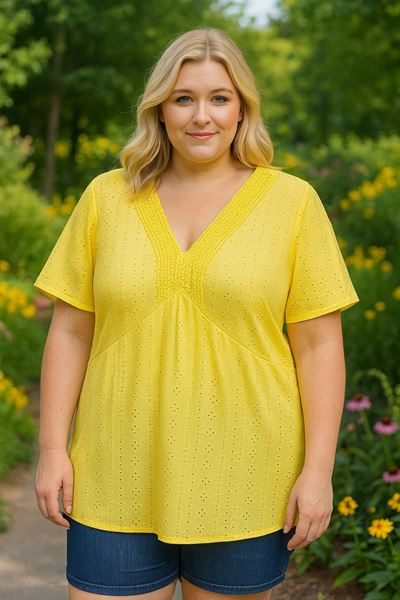 Picture of CURVY GIRL PLAIN TOP WITH LACE NECKLINE